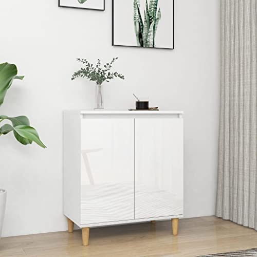 WIFESE Sideboard mit Massivholz-Beinen Hochglanz-Weiß 60x35x70 cmKomodenschrank KüChenschrank Komode Schrank Klein Flurschrank Schrank Mit Schubladen Schrank Schmal Wohnzimmer Küche Flur Sideboard von WIFESE