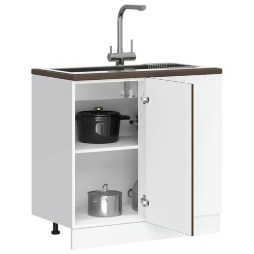 WIFESE Unterschrank mit Tür Küchenunterschrank Küchenzeile Sideboard Organizer Küchenmöbel Aufbewahrungsschrank Braun Eichen-Optik 86x46x81,5 cm Holzwerkstoff von WIFESE