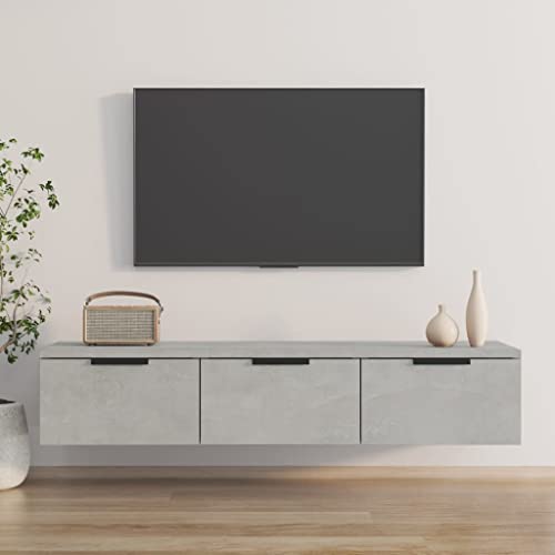 WIFESE Wandschrank 102x30x20 cm mit 3 Schubladen TV Schrank TV Board Hängend Hängeschrank Wohnzimmer Arbeitszimmer Lowboard Hängend Wandregal Wandschublade Schweberegal Betongrau Holzwerkstoff von WIFESE