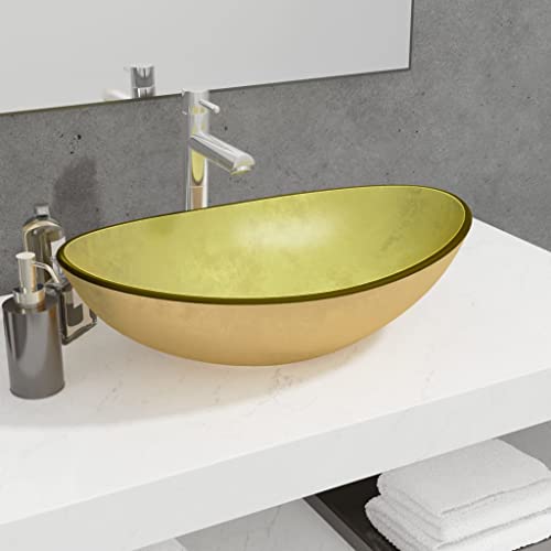 WIFESE Waschbecken Hartglas 54,5x35x15,5 cm Golden Aufsatzwaschbecken Eckig Badezimmer Möbel Waschbecken Gäste WC Handwaschbecken für Waschraum Sein Badezimmer Modernes Aussehen Breite Anwendung von WIFESE