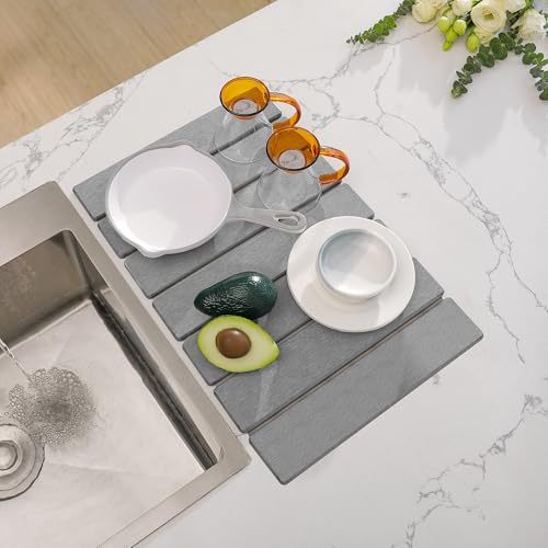 WIFORH Schnell trocknende Matte für Küchentheke, 40 cm Kieselgur-Abtropfstein, Spüle, Kieselgur-saugfähige Matte, rutschfeste Matte für Badezimmer, Küche, Hellgrau (40 x 30 cm) von WIFORH