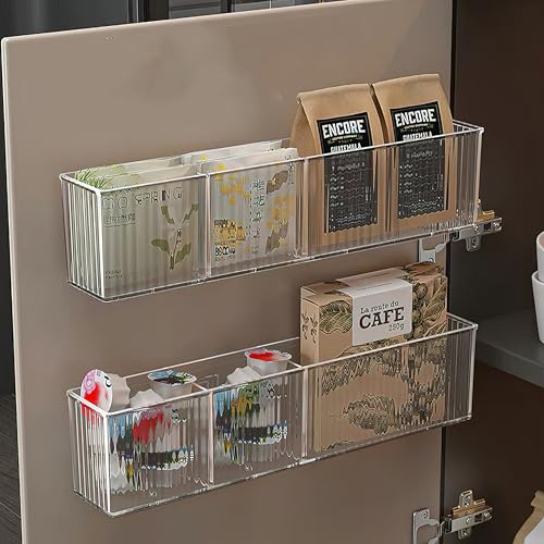 WIFORH Schrank Aufbewahrung Organizer, 35 cm Acryl Selbstklebend Durchsichtig Küche Organizer Badezimmer Caddy Ohne Bohren Regal mit 3 Fächern Mark Stifthalter Schwebende Regale für Enge Raum von WIFORH
