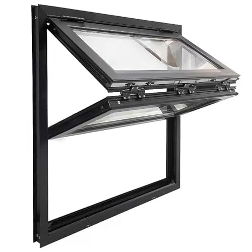 Maßgefertigt Auf-Ab-Faltfenster Servierfenster Bündig Montiert Aluminiumrahmen Vertikalschiebefenster Mit Glas Und Schlössern Für Café Imbisswagen Küche(Black) von WIGING