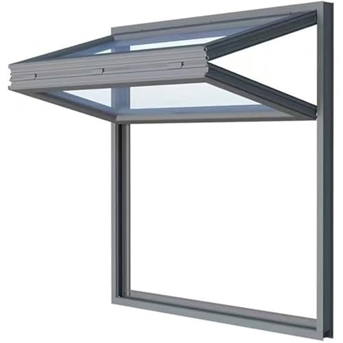 Maßgefertigt Auf-Ab-Faltfenster Servierfenster Bündig Montiert Aluminiumrahmen Vertikalschiebefenster Mit Glas Und Schlössern Für Café Imbisswagen Küche(Gray) von WIGING