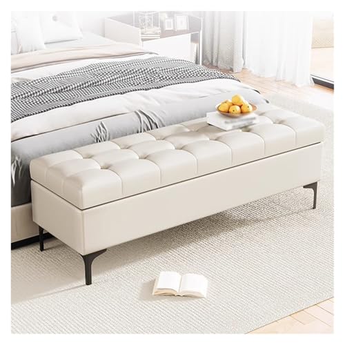 Betttruhe, Sitzbank, moderner Akzent, Leder, Ottomane für den Eingangsbereich, rechteckig, mit Stahlbeinen, belastbar bis 299 kg, cremefarben, 80 cm Betttruhe, Sitzbank, moderner Akzent, Leder, Ottomane für den Eingangsbereich, rechteckig, mit Stahlbeinen, belastbar bis 299 kg, cremefarben, 80 cm von WIGSELBL