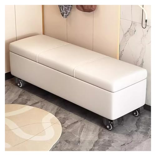 Bewegliche Aufbewahrungsbank, gepolsterte Aufbewahrungsbank, Eingangsbank mit Rollen, Bettbank, Schuhsitz, Ottomane für Wohnzimmer, Eingangsbereich (cremefarben, 120 cm) von WIGSELBL
