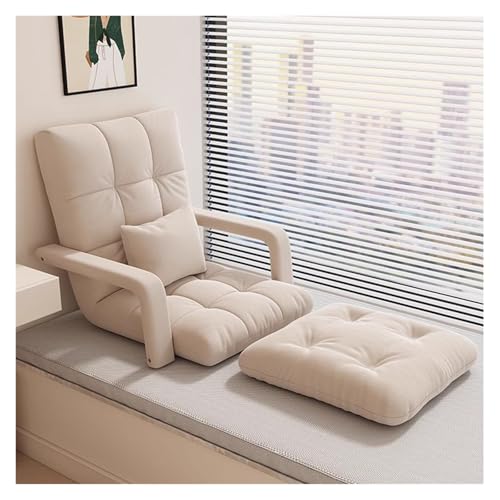 Klappbarer Bodenstuhl, 6 Positionen, verstellbar, Chaiselongue, für den Innenbereich, Couch, Gaming-Stuhl für Erwachsene, bequemer, fauler Sofasessel mit Armlehnen für Wohnzimmer, cremefarben Klappbarer Bodenstuhl, 6 Positionen, verstellbar, Chaiselongue, für den Innenbereich, Couch, Gaming-Stuhl für Erwachsene, bequemer, fauler Sofasessel mit Armlehnen für Wohnzimmer, cremefarben von WIGSELBL