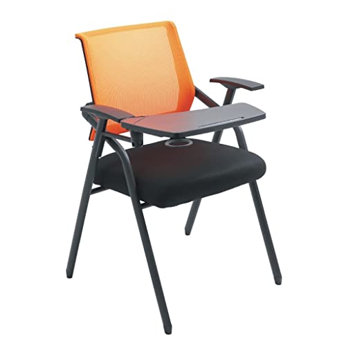 Klappstühle, stapelbar, Konferenzraumstühle mit Schreibtisch, für Erwachsene, zusammenklappbarer Bürostuhl, Tablet-Armlehnstuhl mit ergonomischer Netz-Rückenlehne und Armlehnen (Orange) von WIGSELBL