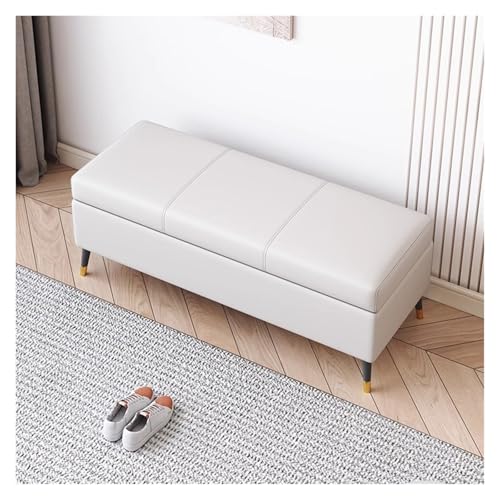 Ottomane aus Kunstleder, rechteckig, gepolstert, Fußstütze, Bank, Eingangsbereich, große Couch, Ottomane mit Sitzgelegenheiten und Metallbeinen, cremefarben, 60 cm von WIGSELBL