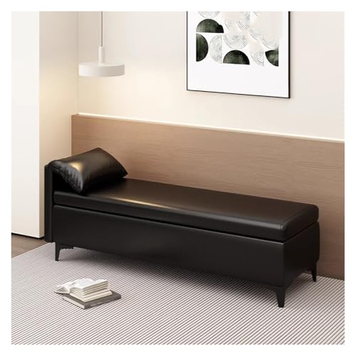 WIGSELBL Beistellbank mit Kissen, gepolsterte Sofa-Ottomane, lange schmale Bank für den Eingangsbereich, Kunstleder-Ottomane, Aufbewahrungskiste mit Stauraum (Nero, 100 cm) von WIGSELBL
