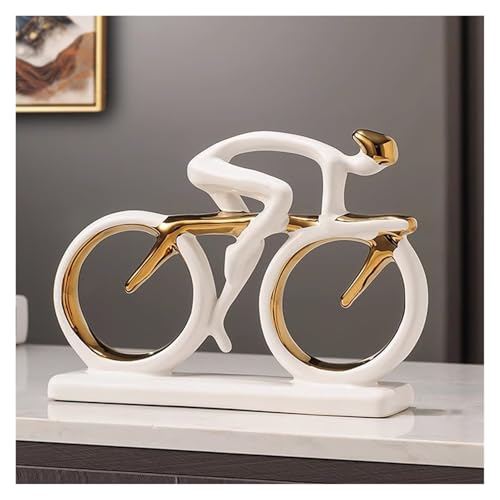 WIGSELBL Keramik-Fahrrad-Ornament, Kunst-Skulptur, Heimdekoration, abstrakte Figur, Statuen, moderne Keramik-Skulptur, dekorative Statuen für Wohnzimmer (weiß) von WIGSELBL