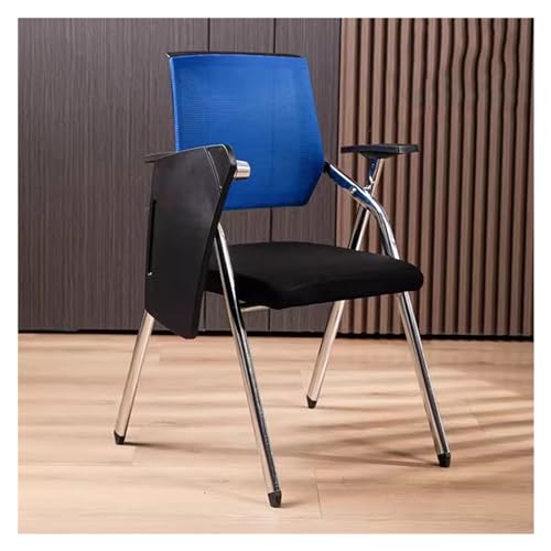 WIGSELBL Klappbarer Bürostuhl, Tablet-Sessel mit befestigtem Schreibtisch, Netz-Studentenstuhl mit Lendenwirbelstütze, faltbarer Schreibtischstuhl, Stapelstühle, Metallrahmen, Blau von WIGSELBL