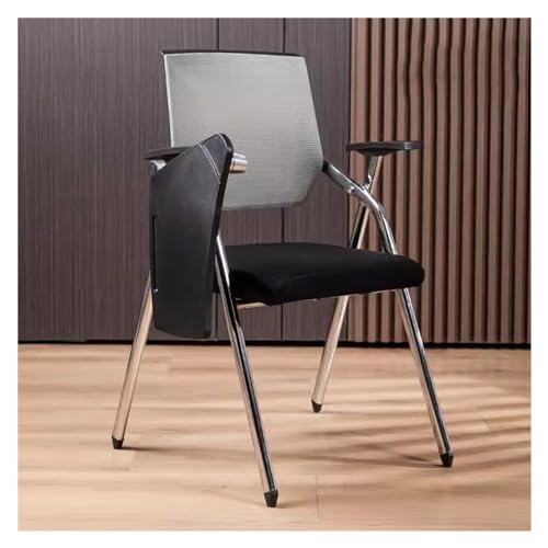 WIGSELBL Klappbarer Bürostuhl, Tablet-Sessel mit befestigtem Schreibtisch, Netz-Studentenstuhl mit Lendenwirbelstütze, faltbarer Schreibtischstuhl, Stapelstühle, Metallrahmen, Grau von WIGSELBL