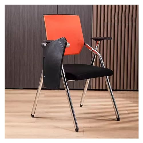 WIGSELBL Klappbarer Bürostuhl, Tablet-Sessel mit befestigtem Schreibtisch, Netz-Studentenstuhl mit Lendenwirbelstütze, faltbarer Schreibtischstuhl, Stapelstühle, Metallrahmen, Orange von WIGSELBL