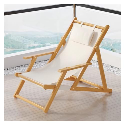 WIGSELBL Klappbarer Holzliegestuhl, Strandsessel, Terrasse, Loungesessel mit 4 Ebenen, höhenverstellbar, Bambus-Outdoor-Schlingenstühle, Terrassen-Lounge-Stühle für draußen (Farbe: ohne Fußhocker) von WIGSELBL