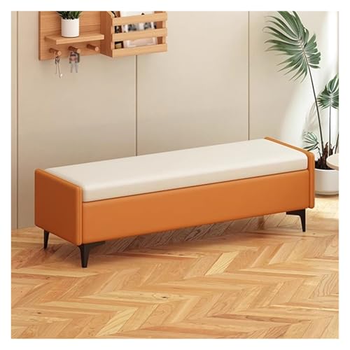 WIGSELBL Leder-Aufbewahrungsbänke für Schlafzimmer, Bett-Endbank mit Stauraum, Ottoman-Bank für Wohnzimmer, rechteckige Eingangsbänke mit Stauraum und Sitzgelegenheiten (Orange, 120 cm) von WIGSELBL
