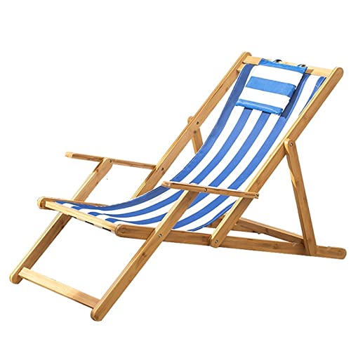 WIGSELBL Liegestuhl aus Holz, Klappliege, Strandschlinge, Terrassenstühle mit Armlehne, verstellbare Outdoor-Gartenliege, Schwerelosigkeit, Liegestühle (Farbe: Blau, Größe: 1 Stück) von WIGSELBL