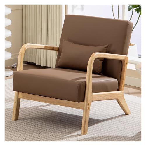WIGSELBL Lounge-Sessel, Akzentstuhl, Mitte des Jahrhunderts, moderner Seitenstühle mit Kissen, bequemer Lesesessel, Bauernhaus-Sessel mit Holzrahmen für Wohnzimmer (braun) von WIGSELBL