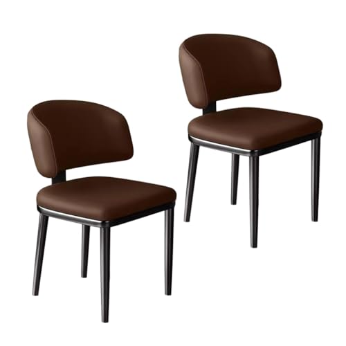 WIGSELBL Modische Esszimmerstühle im 2er-Set, moderne Akzentstühle aus der Mitte des Jahrhunderts, hohe Rückenlehne, bequem, gepolstert, Küchenstühle mit Metallbeinen für Wohnzimmer, Braun von WIGSELBL