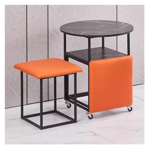 WIGSELBL Multifunktionaler Aufbewahrungshocker, würfelförmiger Niststuhl mit Rollen, 5-in-1, stapelbarer Küchen-Sofa-Hocker mit gepolstertem Sitz und Metallrahmen, platzsparend (Farbe: Orange) von WIGSELBL