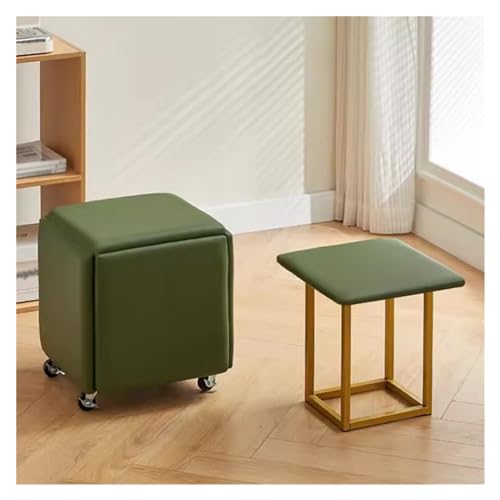 WIGSELBL Nesting Ottoman Cube Chair 5 in 1 Stackable Sofa Chair Stool,Square Ottomane Bench Movable Footstool Dressing Chair with Swivel Casters for Living Room (Color : Green) von WIGSELBL
