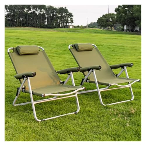 WIGSELBL Patio Klappstühle Tragbare Liegestühle mit 4-Positionen Verstellbare Rückenlehne Und Gepolsterte Kopfstütze, Outdoor Hochlehner Chaiselongue Sessel für Rasen (2 Stück) von WIGSELBL