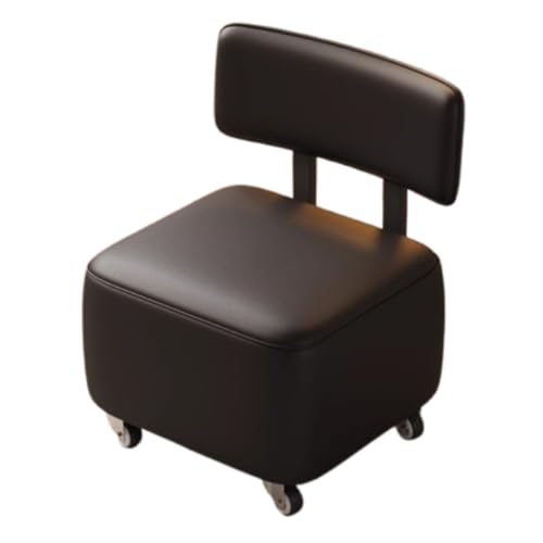 WIGSELBL Roll-Sofa-Hocker mit Rückenlehne, Kunstleder, Ottomane, niedriger Seilzug für Zuhause, tragbarer Mini-Schuhhocker, Tritthocker, Fußstütze, Hocker mit Rollen (Nero) von WIGSELBL