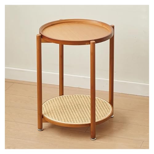 WIGSELBL Runder Beistelltisch mit Ablagetablett, 2-stöckiger Bambus-Beistelltisch, Sofa, Nachttisch, Ecktisch, Teesofa, Akzent-Beistelltisch für Wohnzimmer, Schlafzimmer (Stil 1,68 cm) von WIGSELBL