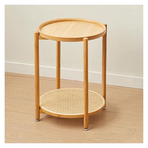WIGSELBL Runder Beistelltisch mit Ablagetablett, 2-stöckiger Bambus-Beistelltisch, Sofa, Nachttisch, Ecktisch, Teesofa, Akzent-Beistelltisch für Wohnzimmer, Schlafzimmer (Stil - 3,68 cm) von WIGSELBL