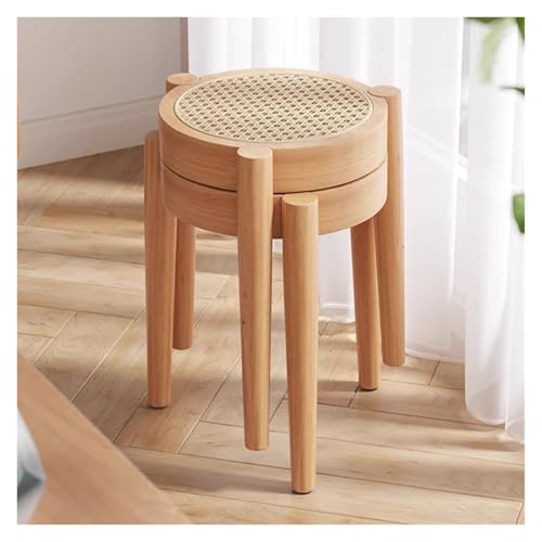 WIGSELBL Stapelbare Holzhocker, 4er-Set, Rattan, tragbare rückenfreie Schulstühle mit runder Oberseite, Stapelhocker, Kücheninsel, Barhocker für Esszimmer (2 Stück) von WIGSELBL