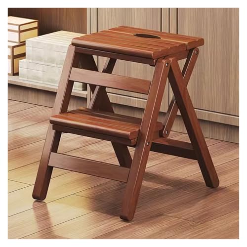 WIGSELBL Step Chair 3 Step Stool Wooden Folding Ladder Chair Multi-Use Counter Chair/Kitchen Cabinet Stool Ladder,Portable Ladder Anti-Rutsch-Leiter Hochstuhl (2 Stufen) von WIGSELBL