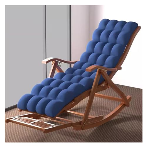 WIGSELBL Zero Gravity Stuhl Liegestuhl, schwerer Bambus-Klappliege, faltbarer Schaukelstuhl, 5-Gang-verstellbar, zusammenklappbar, mit Fußstütze und Baumwollpolster (Farbe: mit Pad-2) von WIGSELBL
