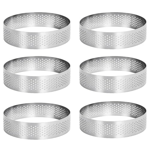 6pcs Perforated Tart Ring Set Stainless Steel Pastry Ring Metal Round Tart Ring Suitable for Baking Muffins, Cakes, Cookies, etc. von WIGUROE