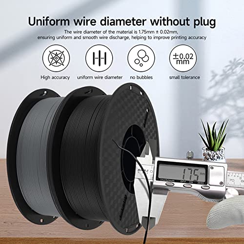 3D Drucker Filament 1.75mm – Hochgeschwindigkeits PLA mit gleichmäßigem Durchmesser + biologisch abbaubar für schnelles Prototyping, Hobbydruck, Modellbau (Grau) von WIHFHGZ