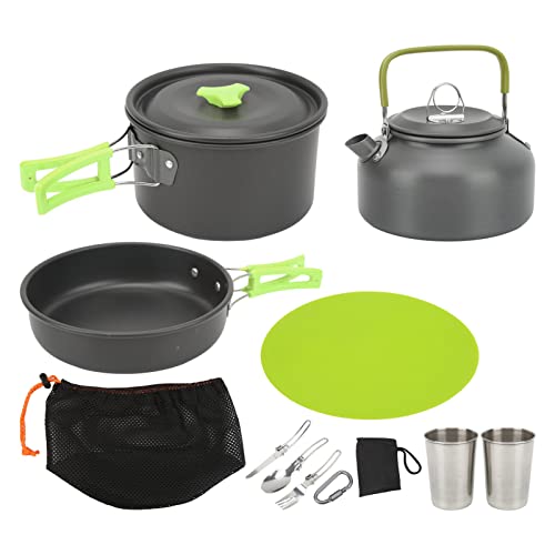 Camping Kochgeschirr Set, Leichtes Alutopfset mit Topf Pfanne Teekanne, Faltbares Besteck Schwarz - Hitzebeständig, Kompakt & Tragbar, Ideal für Rucksacktouren und Outdoor (Typ 2) von WIHFHGZ
