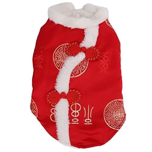 Festliches Haustierkostüm Neujahrsoutfit Rot mit Goldem Fu Zeichen Kuschelflausch für Kleine und Mittlere Hunde Katzen (M) von WIHFHGZ