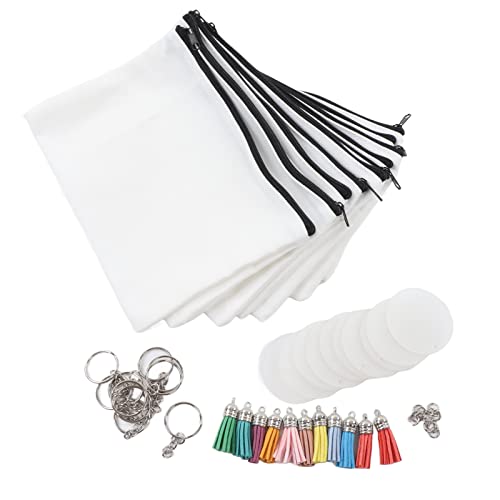 Sublimation Cosmetic Bag Rohlinge Set DIY Thermaltransfer leeres Kosmetikbeutel rund Acrylschlüsselringe Tassels Kit Kit von WIHFHGZ
