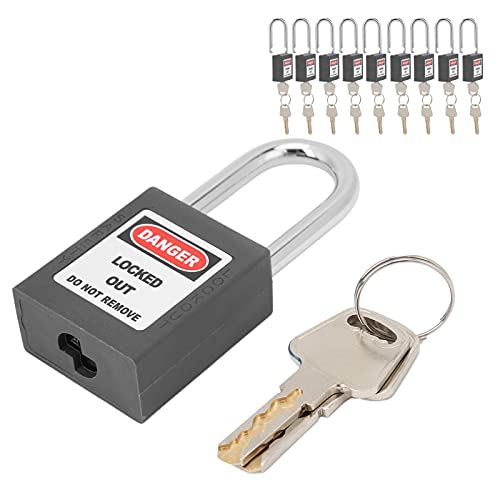 Vorhängeschloss Rot 10er Set, Gleichschließende Lockout Schlösser PA 38 - Langlebige Zusatzsicherung, Isolierte Stahlbügel, Industrie Anwendung (Schwarz) von WIHFHGZ