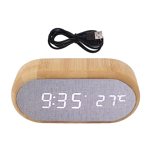 WIHFHGZ Holzuhr Wecker Digital, LED Beleuchtung, USB Netzteil, Holzmaterial, Digitaluhr mit Temperaturanzeige - Energiesparend, Sprachsteuerung, Ideal Nachttischuhr und Dekoration von WIHFHGZ