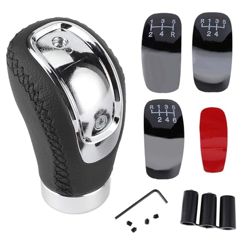 WIHFHGZ Schaltknauf R Typ aus ABS und Leder ergonomisch passend universal mit 3 Gummiadaptern für MT und AT Autos ohne (Schwarz) von WIHFHGZ