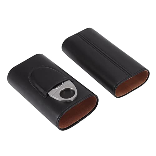 WIHFHGZ Tabaketui Leder für 3 Zigarren großem Durchmesser elastisch verschleißfest elegant mit Cutter für Zigarrenliebhaber (Schwarz) von WIHFHGZ