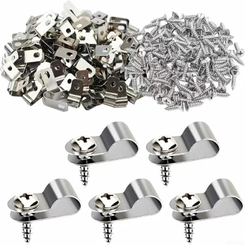 100 Stück Drahtklemmen Set mit Befestigungsschrauben, Edelstahl Kabelklemmen für Zaun und Außenbereich (Edelstahl) von WIIYENA
