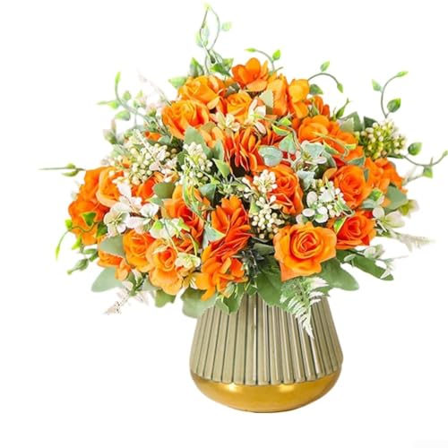 3 Stück Seidenstoff Simulierter Blumenstrauß für Hochzeit und Zuhause, künstliche Blumen für Wohnzimmer Dekoration und Event Verwendung (Orange) von WIIYENA