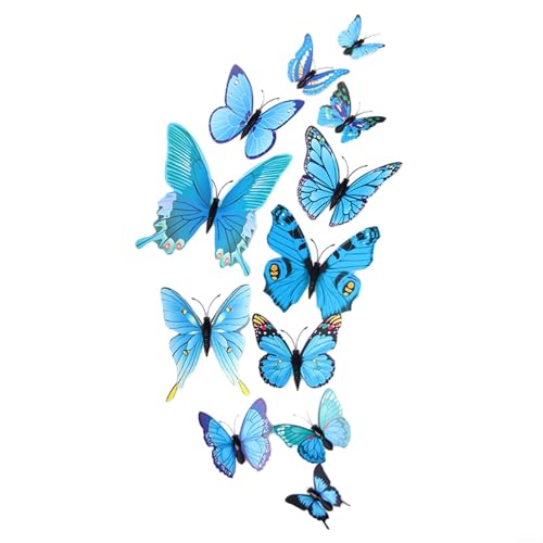 3D Schmetterling Wandaufkleber Aufkleber Set von 12 Stück für Schlafzimmer Heimdekoration und Außenbereich Kunststoff Material (blau) von WIIYENA