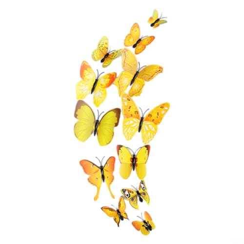 3D Schmetterling Wandaufkleber Aufkleber Set von 12 Stück für Schlafzimmer Heimdekoration und Außenbereich Kunststoff Material (gelb) von WIIYENA