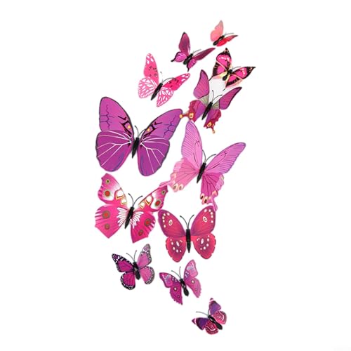 3D Schmetterling Wandaufkleber Aufkleber Set von 12 Stück für Schlafzimmer Heimdekoration und Außenbereich Kunststoff Material (lila) von WIIYENA