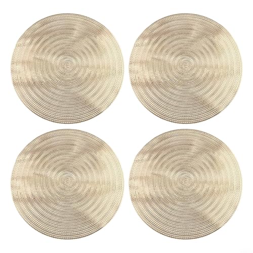 4 runde PVC-Platzsets für den Esstisch, hitzebeständig, stilvoll und leicht zu reinigen (Gold) von WIIYENA