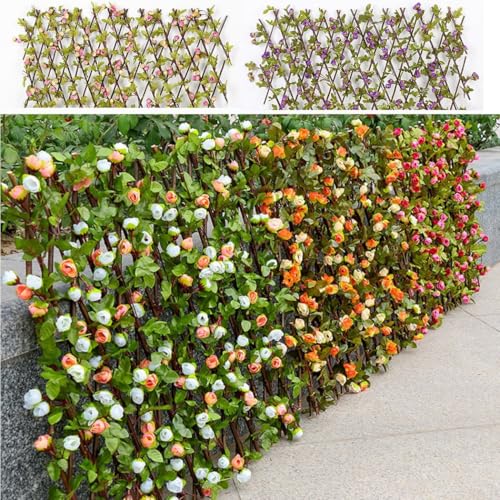 Ausziehbares Gartenspalier mit Seidenblumen und grünen Blättern für Außen- und Innendekoration (lila) von WIIYENA