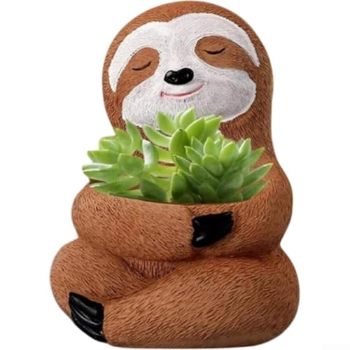 Charmantes Faultier aus Kunstharz, perfekt zum Präsentieren von getrockneten Blumen oder Pflanzen (braun) von WIIYENA
