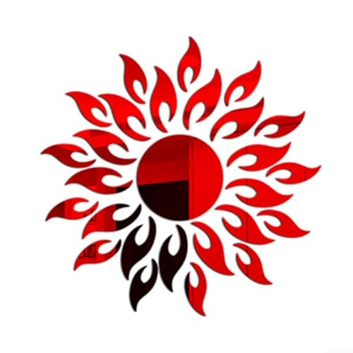 Dekorativer 3D-Spiegel Sonne Kunst Wandaufkleber Acryl Wandbild für Wohnzimmer (rot) von WIIYENA